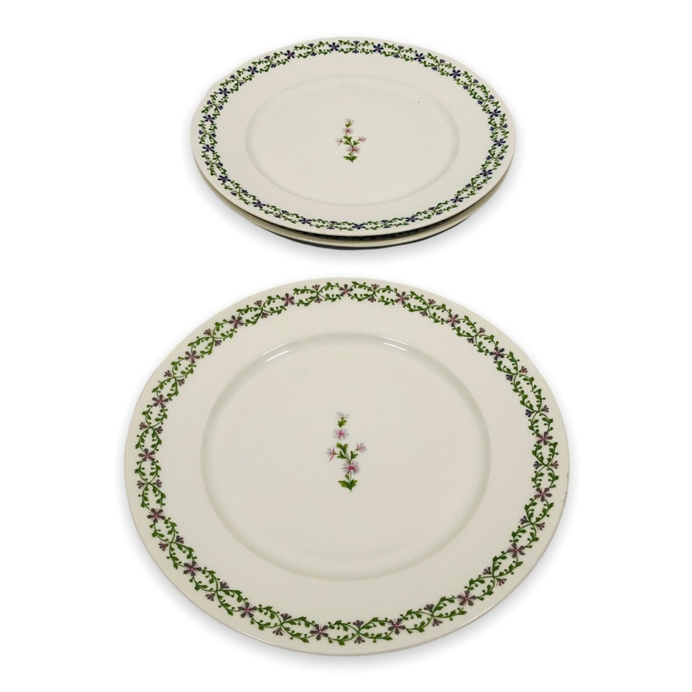 Vintage C Ahrenfeld Limoges 3 Luncheon‎ Plates Set Flowers 9.5" White Purple